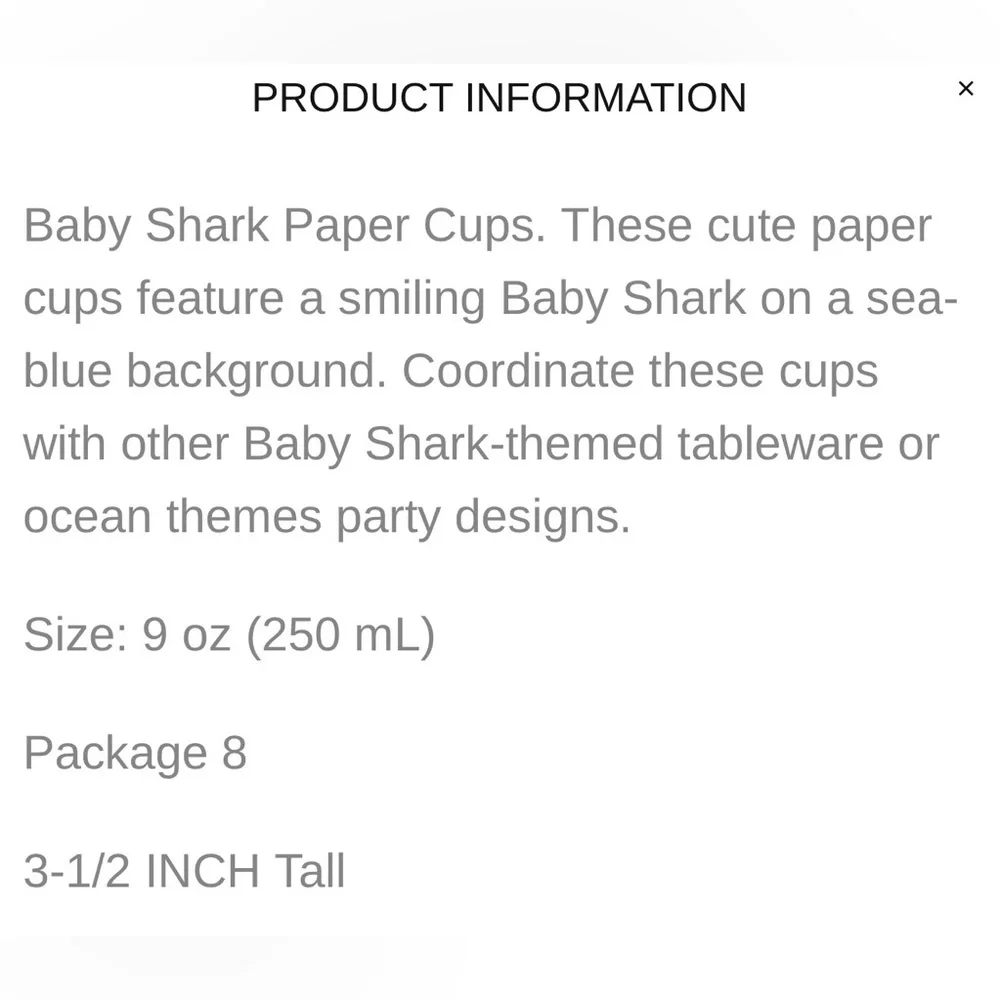 Amscan Baby Shark Party Cups - Blue and Yellow